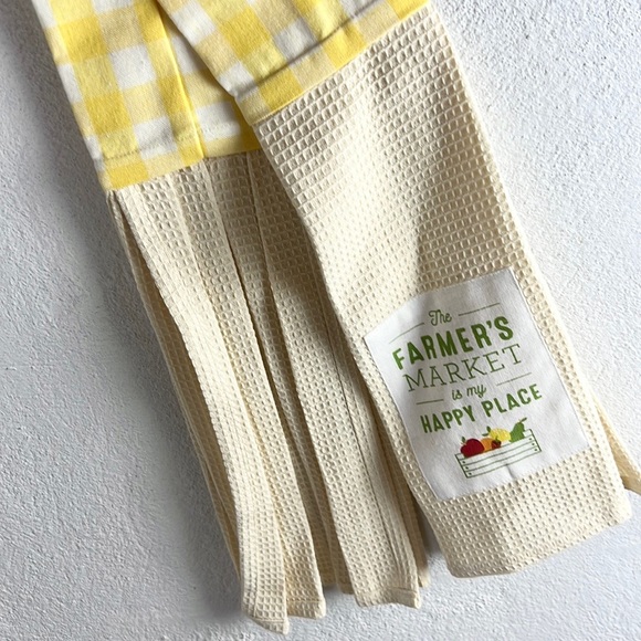 DEMDACO |🍎🍋Farmer’s Market is My Happy Place Yellow Plaid Long Kitchen Towel - Picture 4 of 8